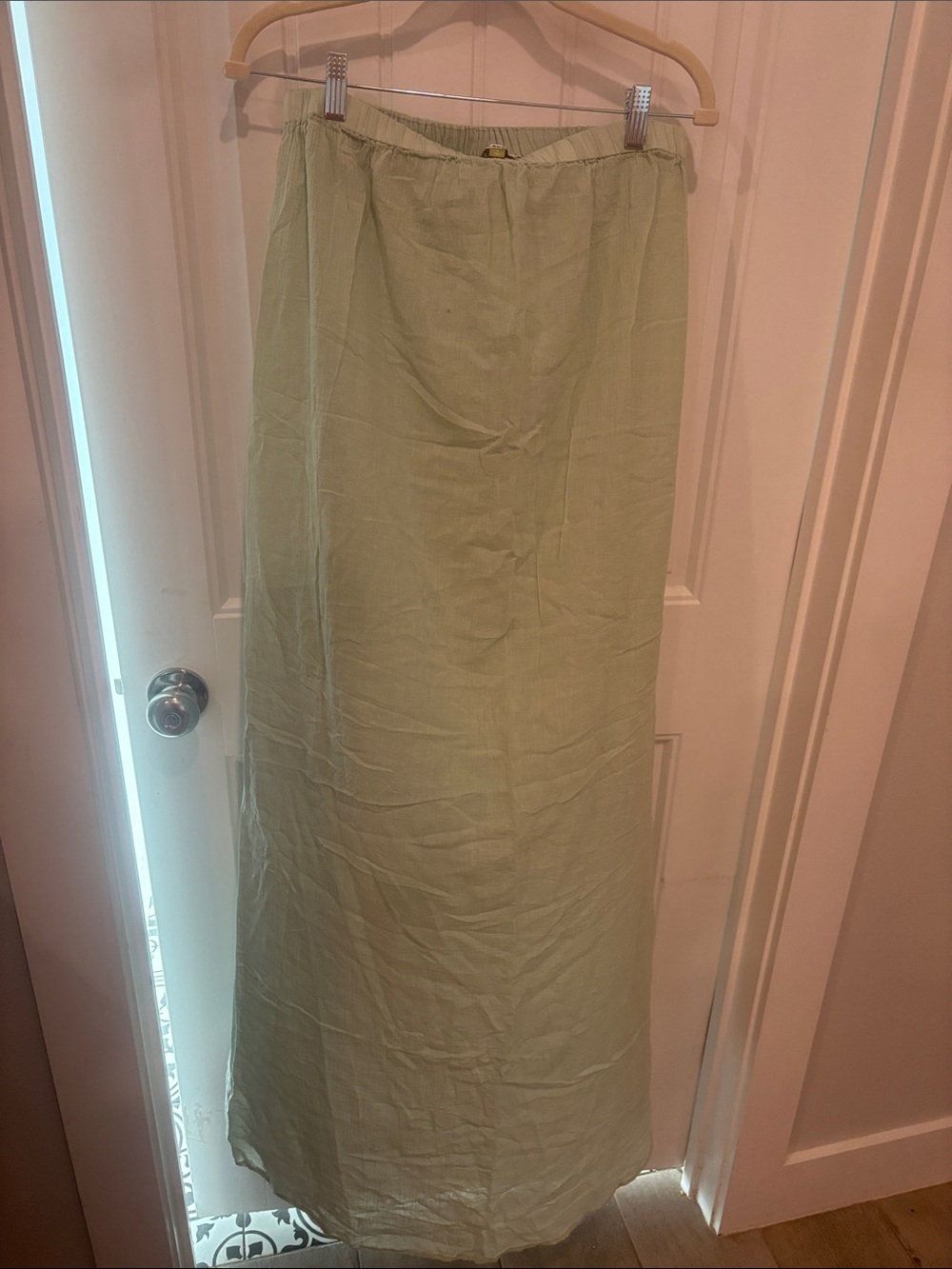 Sage Green Linen Look Maxi Dress Elastic Waist Size Small